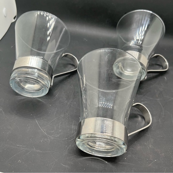 BORMIOLI 3 Glasses W/stainless steel 8oz glass Mug ITALIAN COFFEE ESPRESSO - Picture 9 of 12